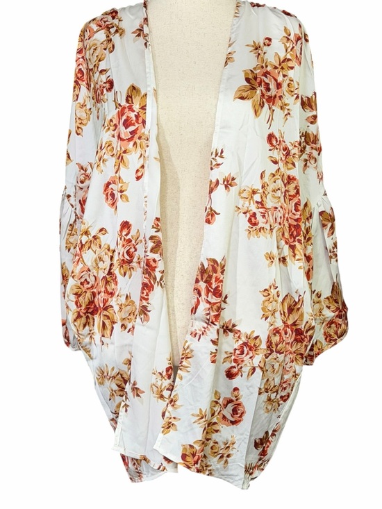 Umgee Tops - Umgee White Open-Front Kimono with Floral Print